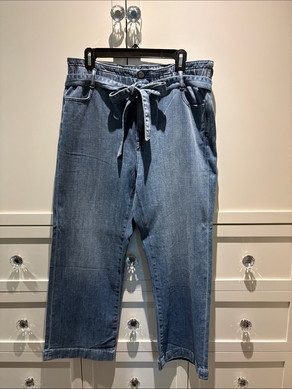 J Crew High-Rise Tie-Waist Straight Leg Jeans - Blue